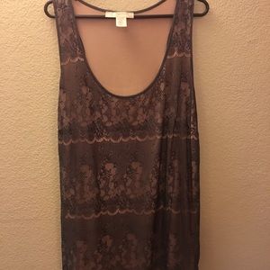 Lace tank top. Gray lace over soft pink.